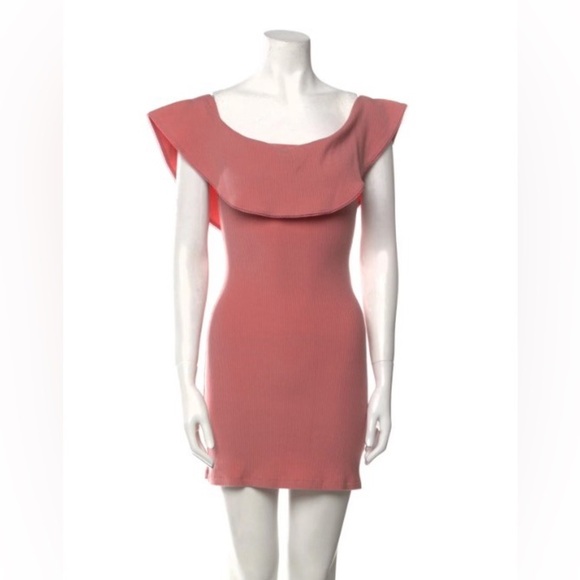 REFORMATION Bateau Neckline Pnk Stretch Banana Ribbed Off Shoulder Mini Dress XS - Picture 2 of 7